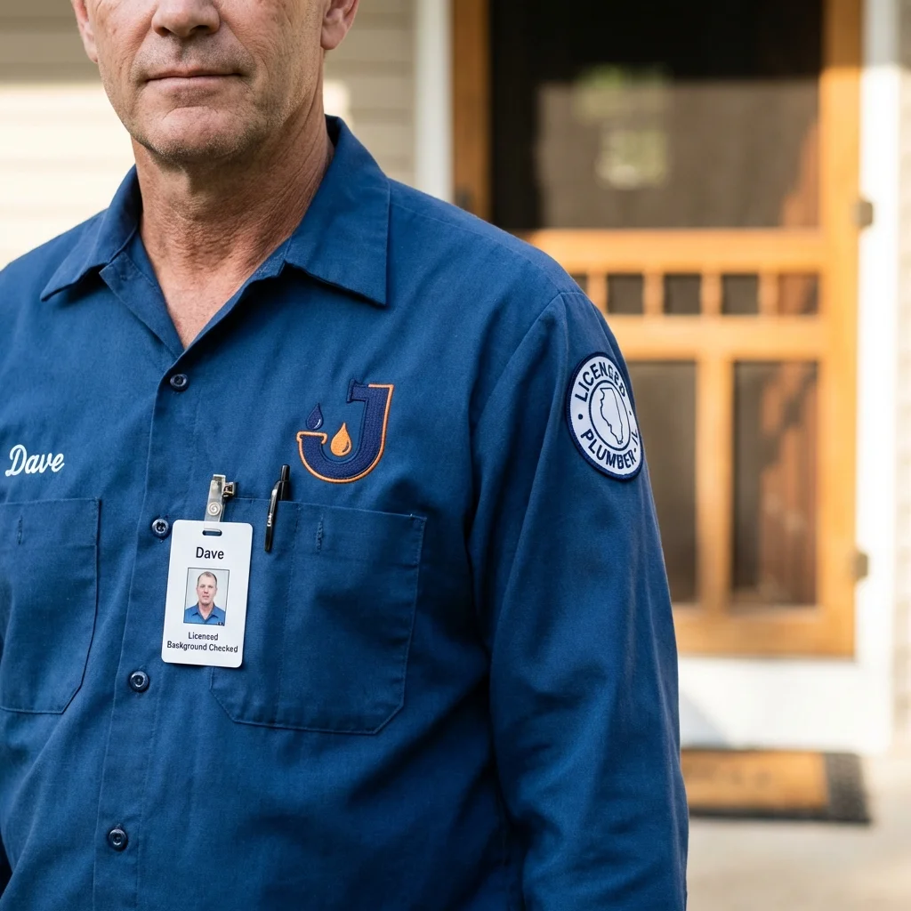 Licensed plumber showing ID badge in Deweyville, TX