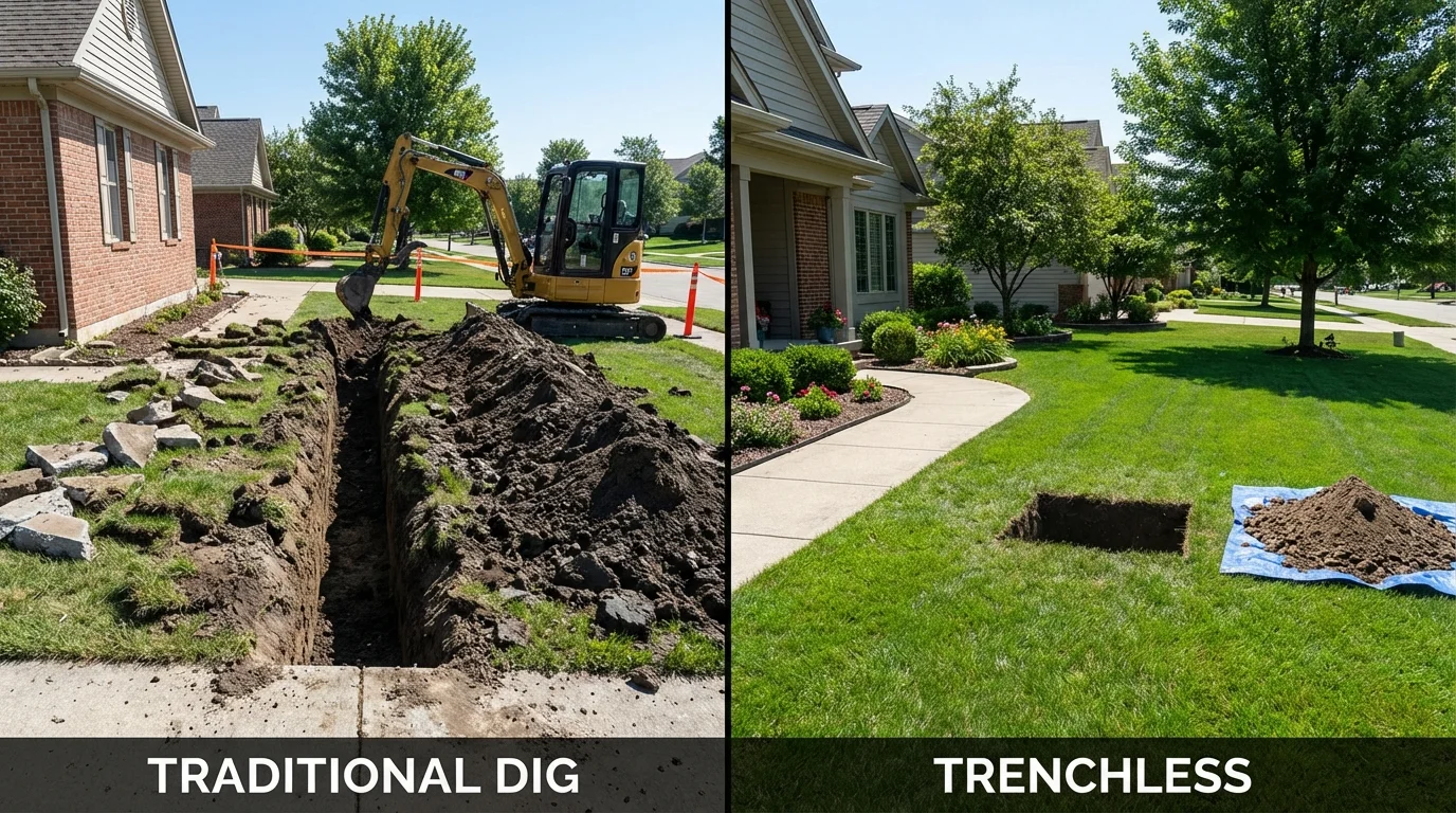 Trenchless sewer repair with minimal yard damage versus traditional excavation in Deweyville, TX